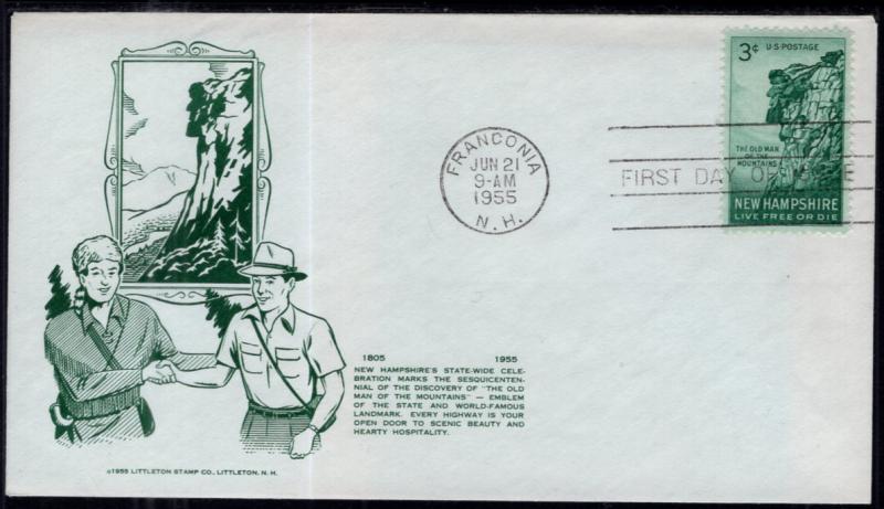 US 1068 New Hampshire Statehood 1st Littleton U/A FDC