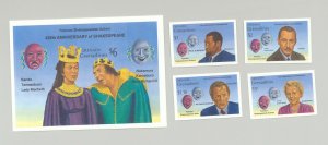 Grenada (Grenadines) #1110-1114 Shakespeare, Actors 4v & 1v S/S Imperf Proofs