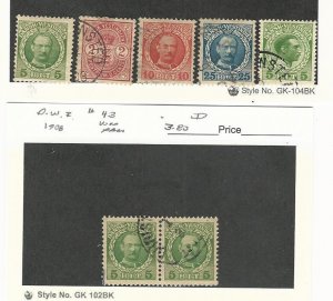 Danish West Indies, Postage Stamp, #43 Mint, 29,44,47,51 Used, 43 Pair, 1903-15