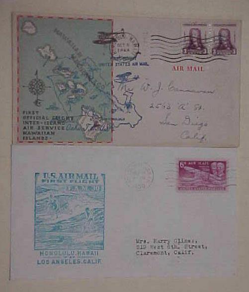 HAWAII COVER FLIGHTS 1934 OCT 8 & 1950 OCT 10 CACHETED