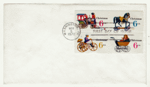 USA First Day Cover # 1418B - Christmas Toys 1970 - Block