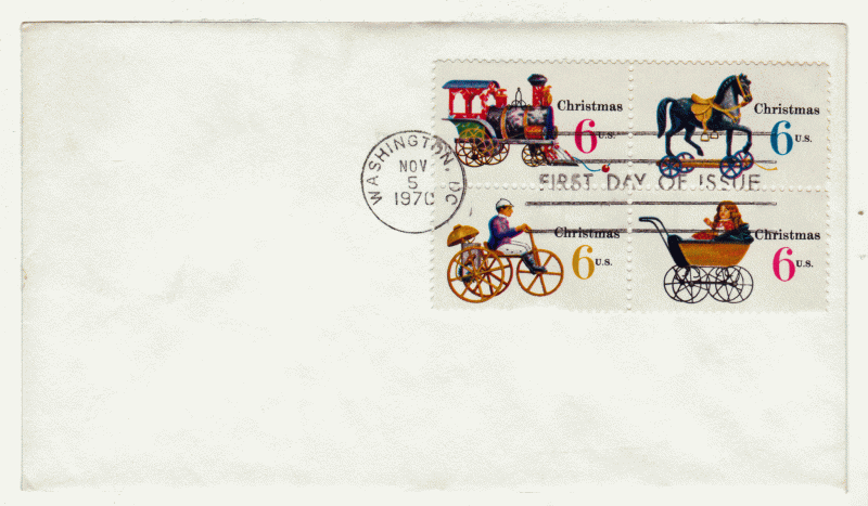 USA First Day Cover # 1418B - Christmas Toys 1970 - Block