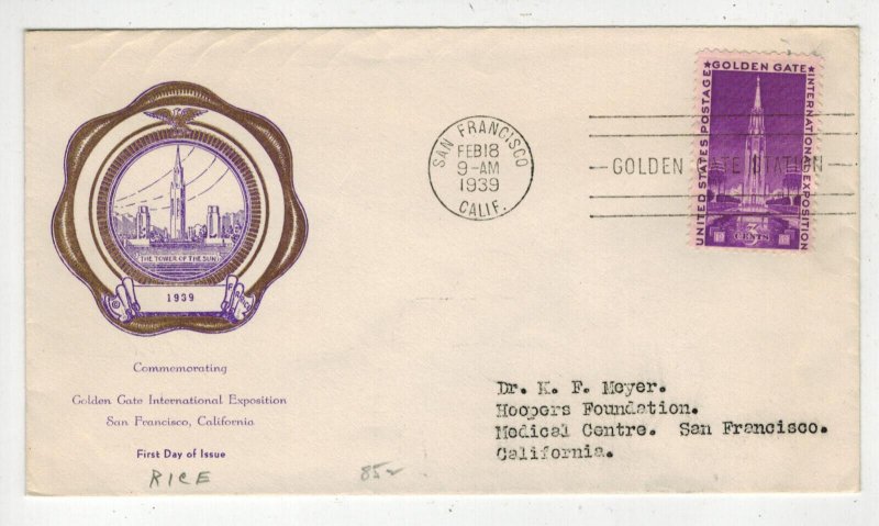 1939 SAN FRANCISCO GOLDEN GATE INTERNATIONAL EXPOSTION World's Fair 856-8 RICE