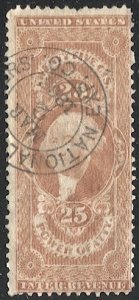 US Revenue stamp, Sc R48c Used 25c Power of Attorney, Express hand cancel, F-VF