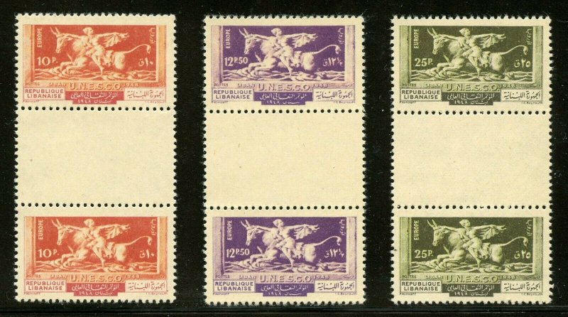 Lebanon Scott 220-222 MNH UNESCO Europa Set of Gutter Pairs