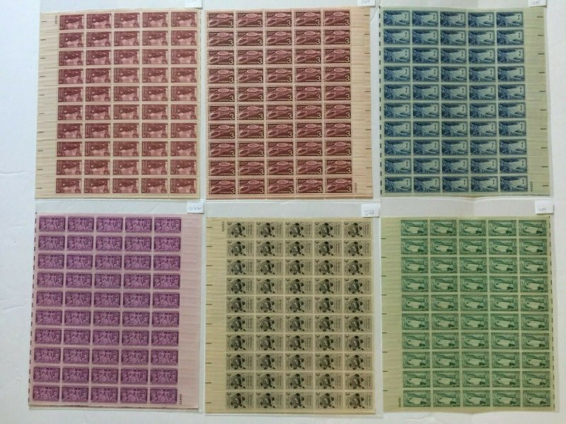 US,999,1001,1000,1074,1088,1087,MNH VF,6 FULL SHEETS,1950'S COLLECTION