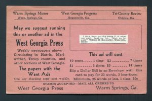 1942 Warm Springs, Georgia - Newspaper Ad Copy Sent to Coin Dealer for Approval