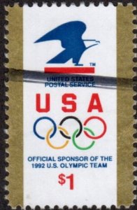 United States 2539 - Used - $1 USPS Eagle / Olympic Rings (1991) (cv $0.60)