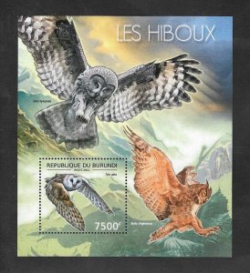 SD)2012 BURUNDI OWLS, THE BRAZILIAN Owl, VIRGINIAN OWL, SOUVENIR LEAF, MNH