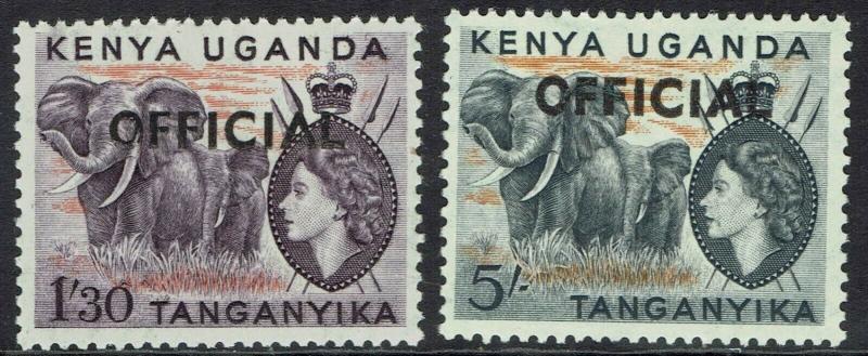 KENYA UGANDA & TANGANYIKA 1959 OFFICIAL QEII ELEPHANTS 1/3 AND 5/- MNH **