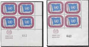 UN-NY # 4 First Printing (1951) M.I. Block/4- L.R.  w/control number  (2) MNH