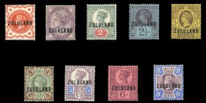 Zululand #1-9 Cat$472.75, 1888-93 1/2p-9p, nine values, hinged, 1p without gu...