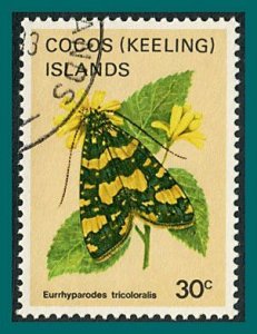 Cocos 1983 Butterflies Moths 3, 30c used  #93,SG90