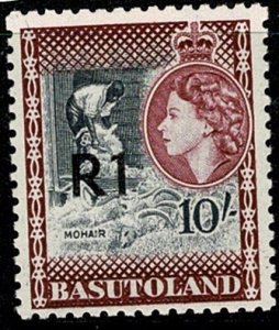 BASUTOLAND QE II 1961 1R on 10/- BLACK & MAROON TyI SG68 NH Wmk. MSCA P.11.5 VGC