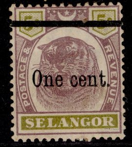 MALAYSIA - Selangor QV SG66a, 1c on 5c dl purple & olive-yellow, UNUSED. Cat £80