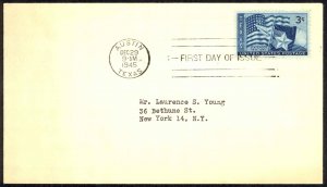 USA Sc# 938 FDC (b) (Austin, TX) 1945 12.29 Texas Statehood 100th