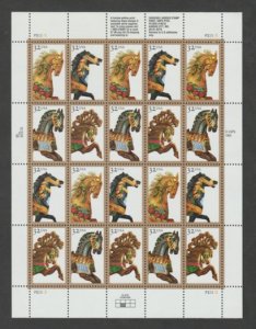 U.S. Scott Scott #2976-2979 Carousel Horse Stamps - Mint NH Sheet - LML Plate