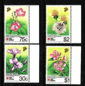 Singapore-Sc#611-14a- id5-unused NH set+sheet-Flowers-1991-