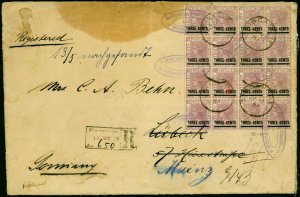 Straits Settlements 1889 Registered Cover to Germany Bearing SG83 Block of 12...