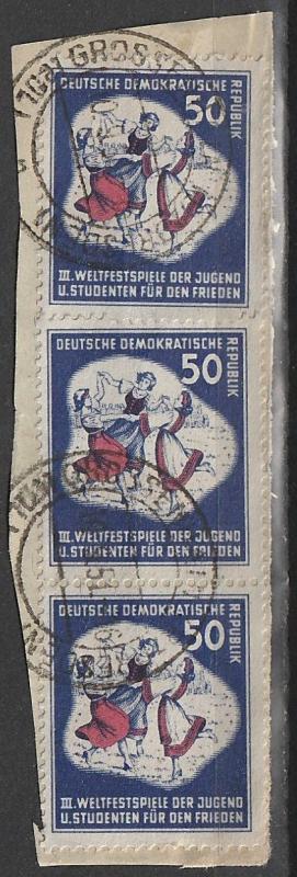 #88 Germany DDR Used strip of 3 on paper