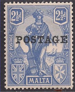 Malta 1926 KGV 2 1/2d Blue Ovpt Postage MM SG 148 ( R770 )