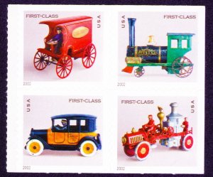 3626 - 3629 Antique Toys 2002 Block Set First Class Stamps (37¢) MNH