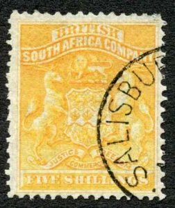 Rhodesia 1892-5 SG8 5s orange-yellow VFU cat 60 pounds