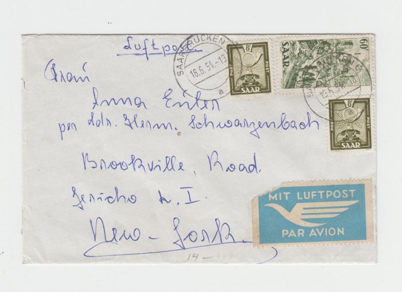 SAAR 1954 COVER AIRMAIL TO NEW YORK, 76f RATE (SEE BELOW)