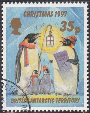 British Antarctic Territory 1997 used Sc #250 35p Penguins caroling Christmas