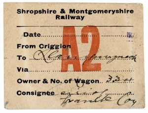 (I.B) Shropshire & Montgomeryshire Railway : Shipment Docket (Criggion)