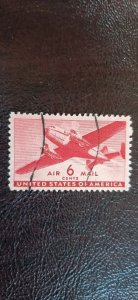 US Scott # C25; used 6c Airmail from 1943;  VF centering