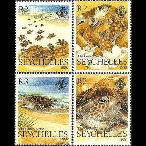 SEYCHELLES 1988 - Scott# 638-41 Green Turtles Set of 4 NH