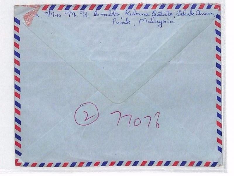 BP141 1977 MALAYSIA *Teluk Anson* Commercial Airmail Cover Devon BUTTERFLIES