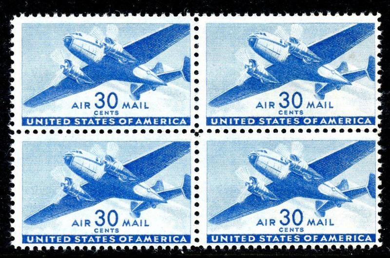 U.S. Scott C30 30-Cent Transport Airmail F MNH Block of 4