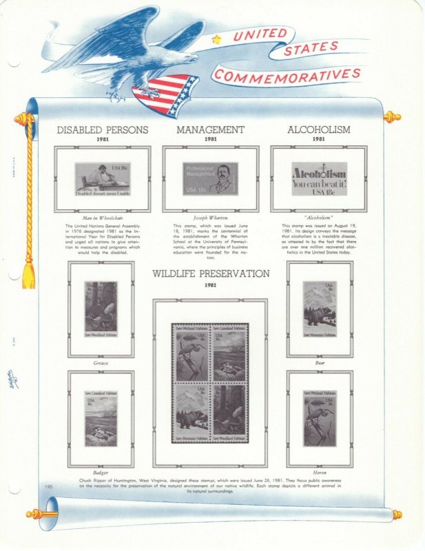 White Ace United States 1981 Stamp Album Pages 193 to 199