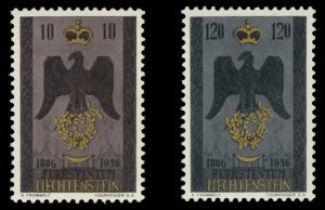 Liechtenstein #301-302 Cat$14, 1956 150th Anniversary of Independence, set of...