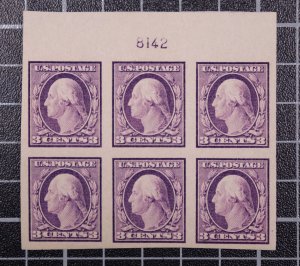 Scott 483 3 Cents Washington OG MH Plate Block Of 6 Top 8142 SCV - $125.00