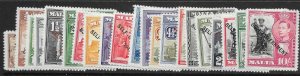 MALTA SG234/48 1948 NEW CONSTITUTION DEFINITIVE SET MTD MINT (s)