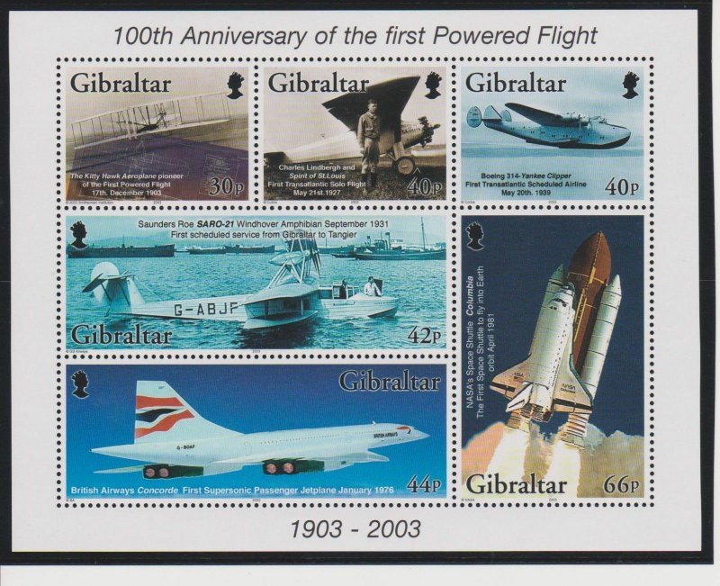 Gibraltar Scott #937a First Powered Flight - Stamp Souvenir Sheet - MNH