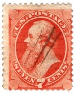 1873 US Scott #- 160 7 Cent Edwin Stanton Used Hand Cancel