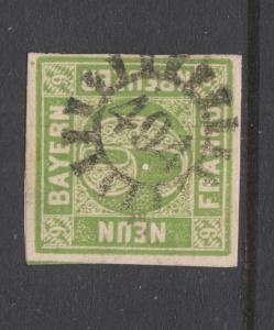 Bavaria Sc 6 used. 1850-58 9kr yellow green Numeral, 494 closed Millwheel cancel