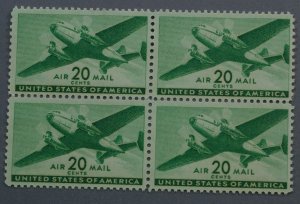 United States #C29 20 Cent Green Transport Plane Airmail Block of Four MNH