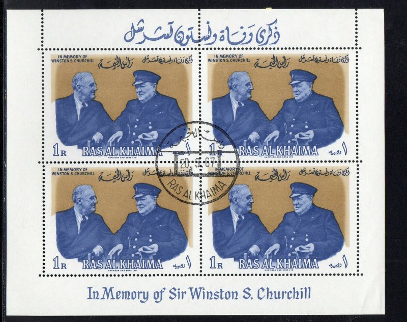 RAS AL KHAIMA  1967  CHURCHILL & ROOSEVELT    MINT VF LH O.G  S/S  CTO  (RA17)