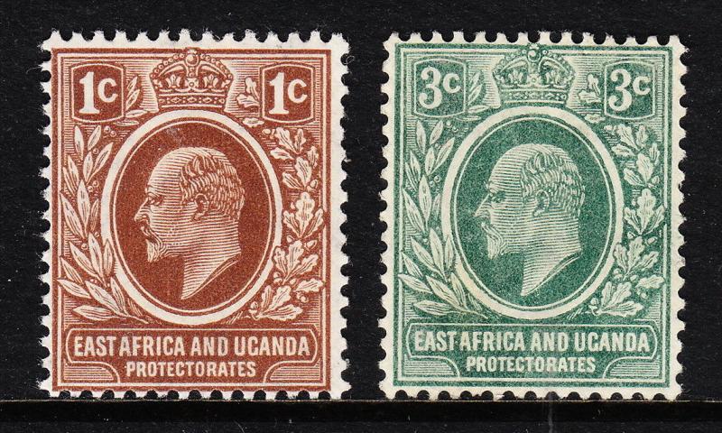 EAST AFRICA UGANDA — SCOTT 31,32 (SG 34,35) — KEVII 1¢,3¢  — MH — SCV $20.50