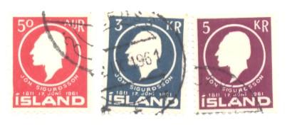 Iceland Sc 335-7 1961 Sigurdsson stamps used