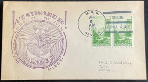 US #740 Used Pair on Cover USS Ranger “Join the Fleet” PM 4/6/1935 Colon CZ L48