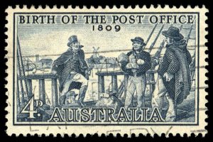 AUSTRALIA Sc 332 USED - 1959 4p -  Birth of Post Office - Postmaster I. Nichols