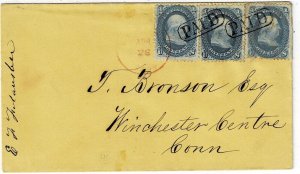 1860's Boston, Mass. cancel in red PAID handstamp, Scott 63