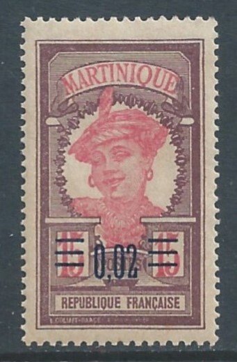 Martinique #109 NH 2c on 15c Martinique Woman - Blue Surcharge