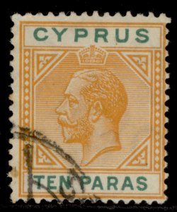 CYPRUS GV SG74c, 10pa orange-yellow & bright green, FINE USED.